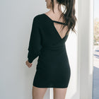 Crossover Bust Dress In Ribbed Knit