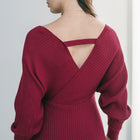 Crossover Bust Dress In Ribbed Knit in Burgundy