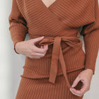 Crossover Short Sweater Dress Ribbed With Belt in Rust