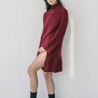 High Neck Sweater Dress With Slit in Burgundy