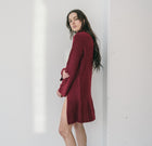 High Neck Sweater Dress With Slit in Burgundy