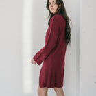 High Neck Sweater Dress With Slit in Burgundy