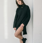 Last One - High Neck Sweater Dress With Slit in Black