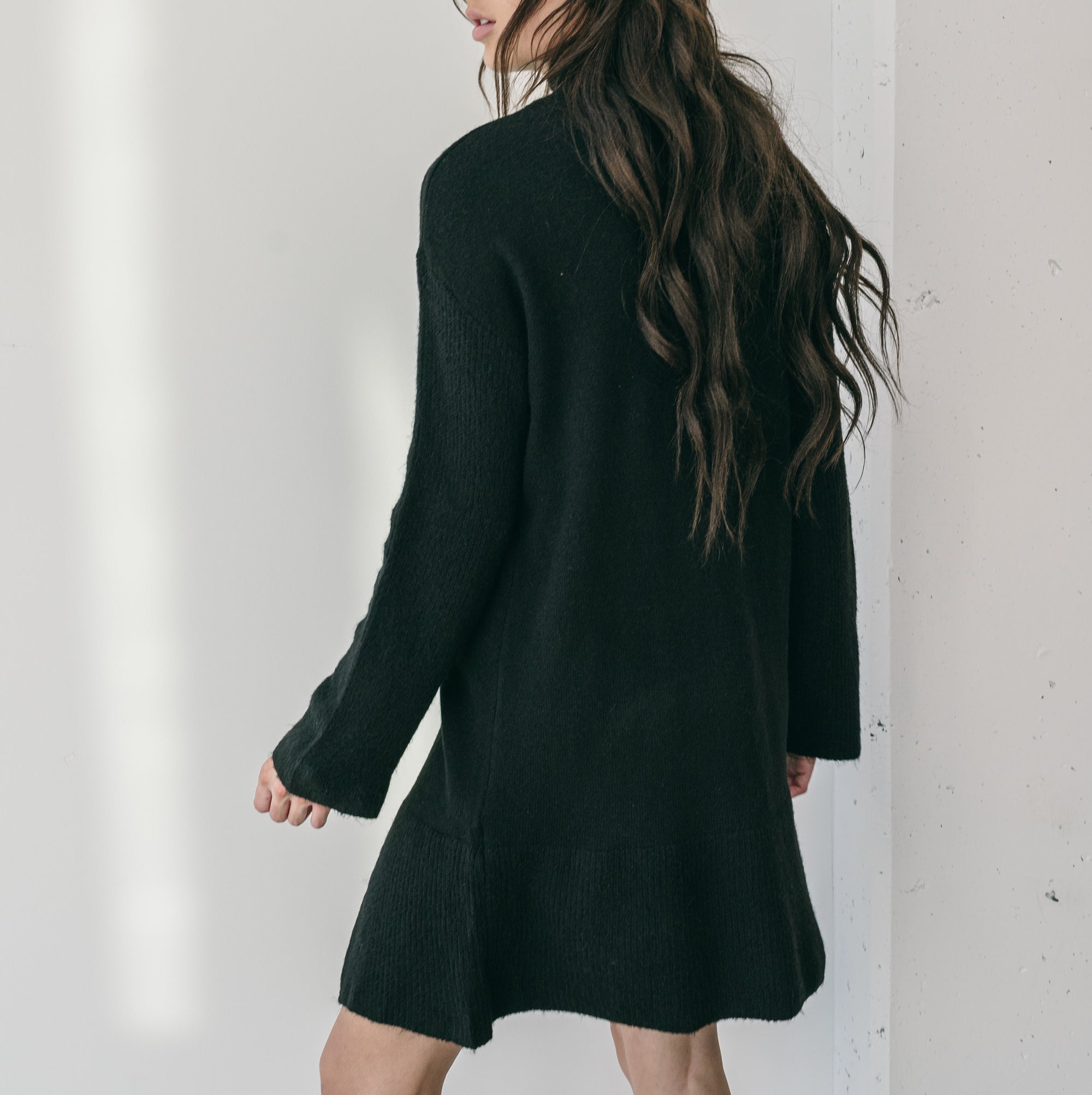 Last One - High Neck Sweater Dress With Slit in Black