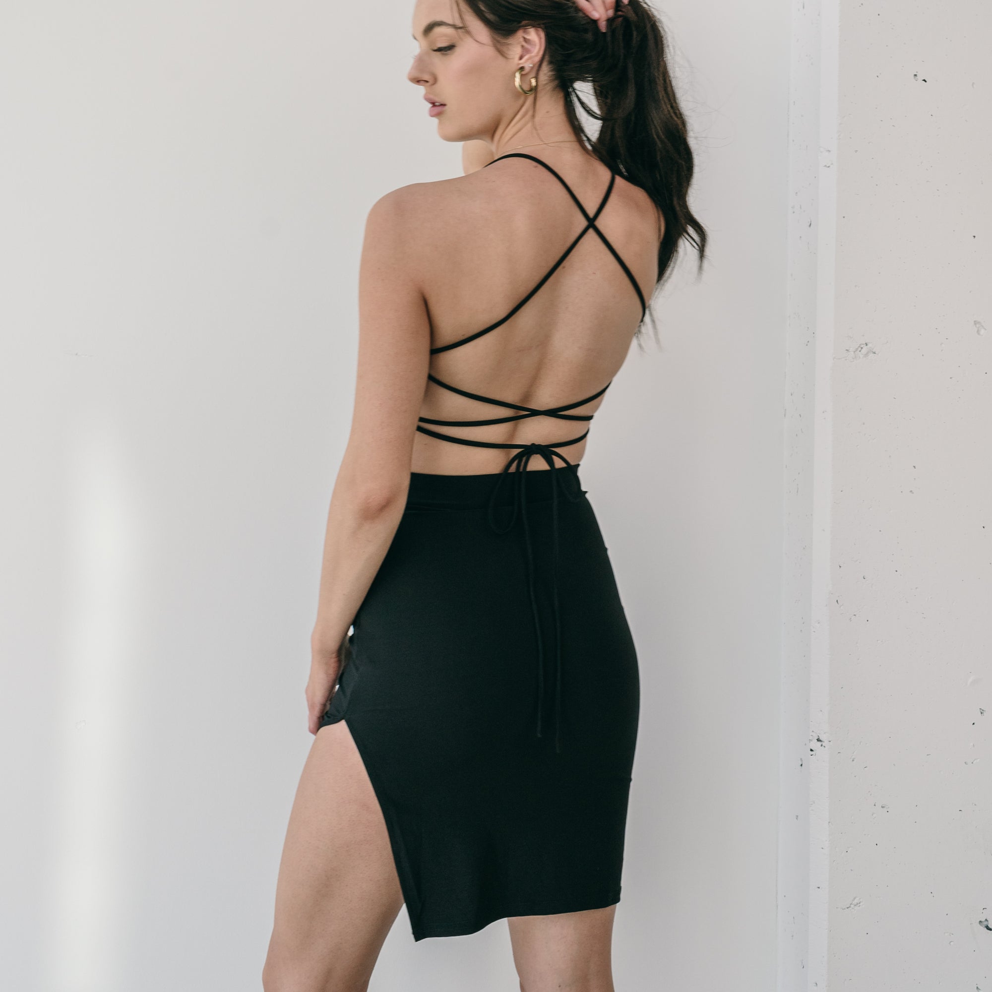 Open Back Lace Up Ity Short Dress