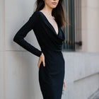 Black Long Sleeve Cowl Dress Ity