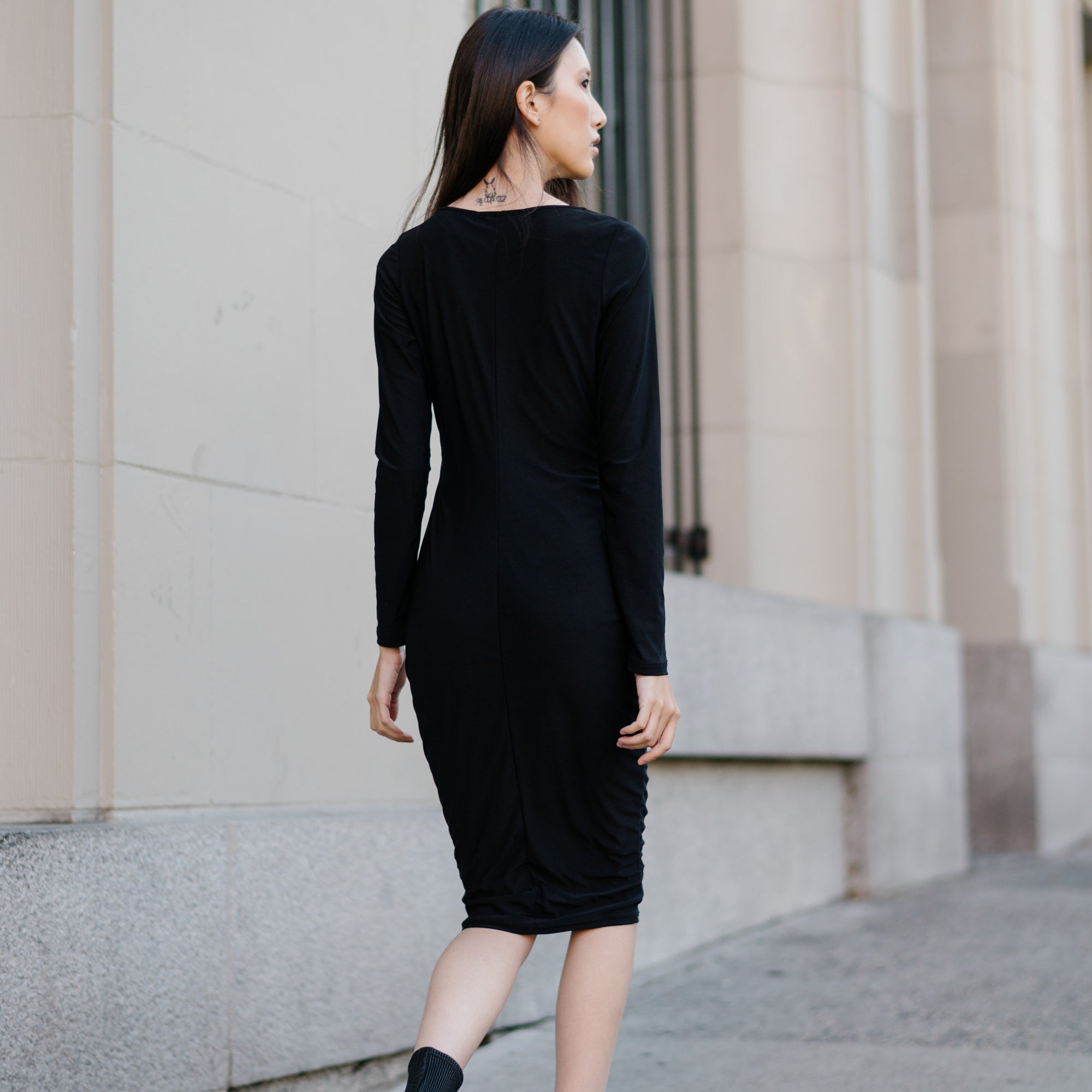 Black Long Sleeve Cowl Dress Ity