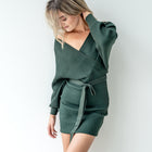 Crossover Sweater Dress Ribbed With Belt in Evergreen