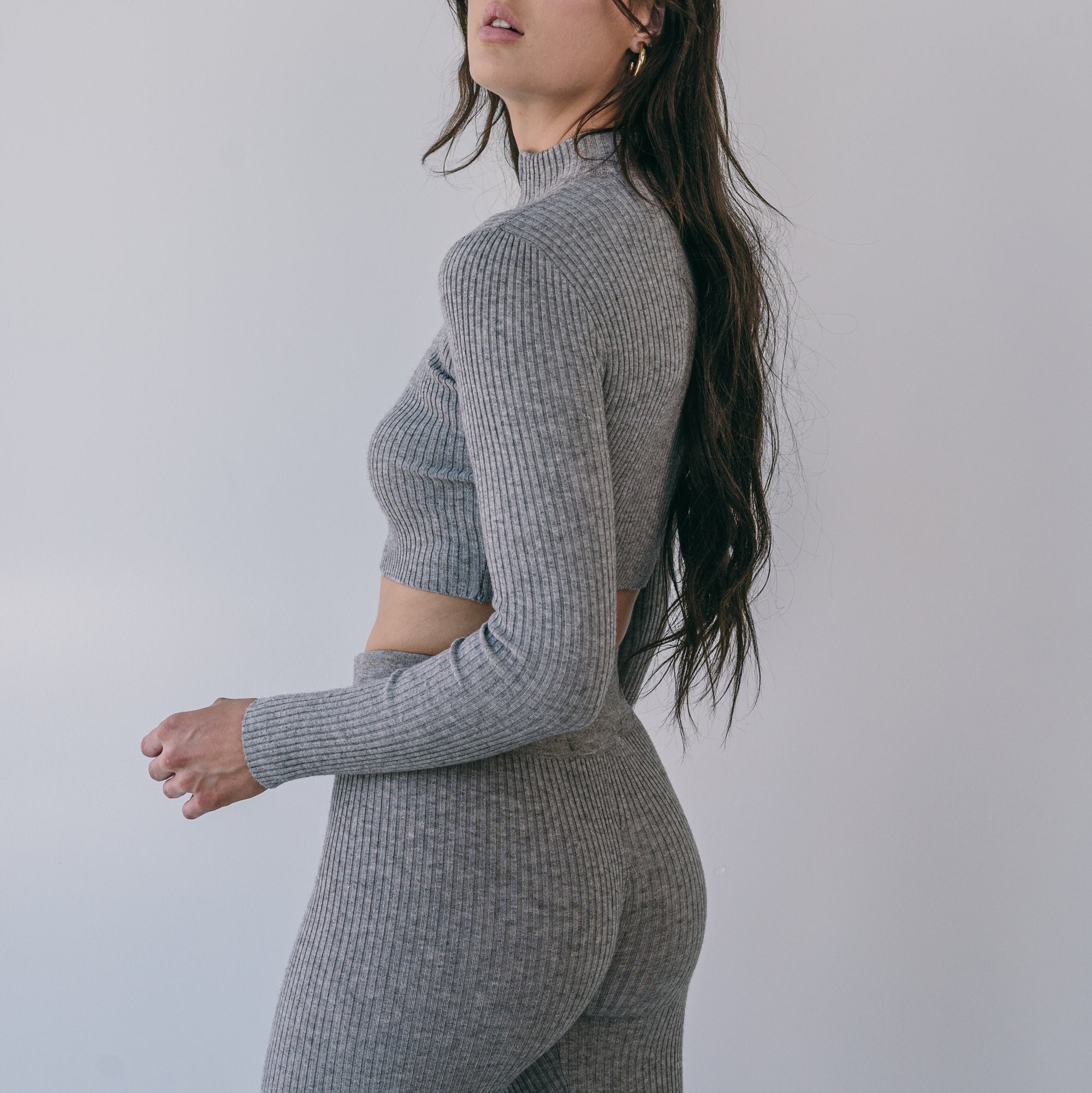 Sweater Two Piece Long Sleeve Crop And Legging Sets