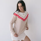 Cream Sweater With Red Varsity Stripe Detail