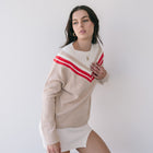 Cream Sweater With Red Varsity Stripe Detail