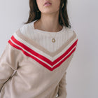 Cream Sweater With Red Varsity Stripe Detail