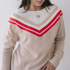 Cream Sweater With Red Varsity Stripe Detail