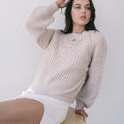 Almost Gone - Heavy Marled Knit Sweater With Bishop Sleeve in Cream