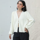 Almost Gone - Pleated Shoulder Button-Up Sweater/Cardigan