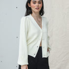 Almost Gone - Pleated Shoulder Button-Up Sweater/Cardigan