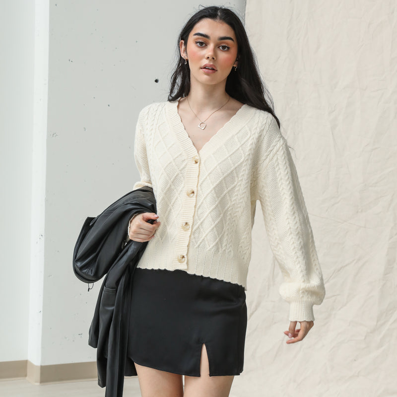 Almost Gone - Cream Cable Button Up Sweater/Cardigan