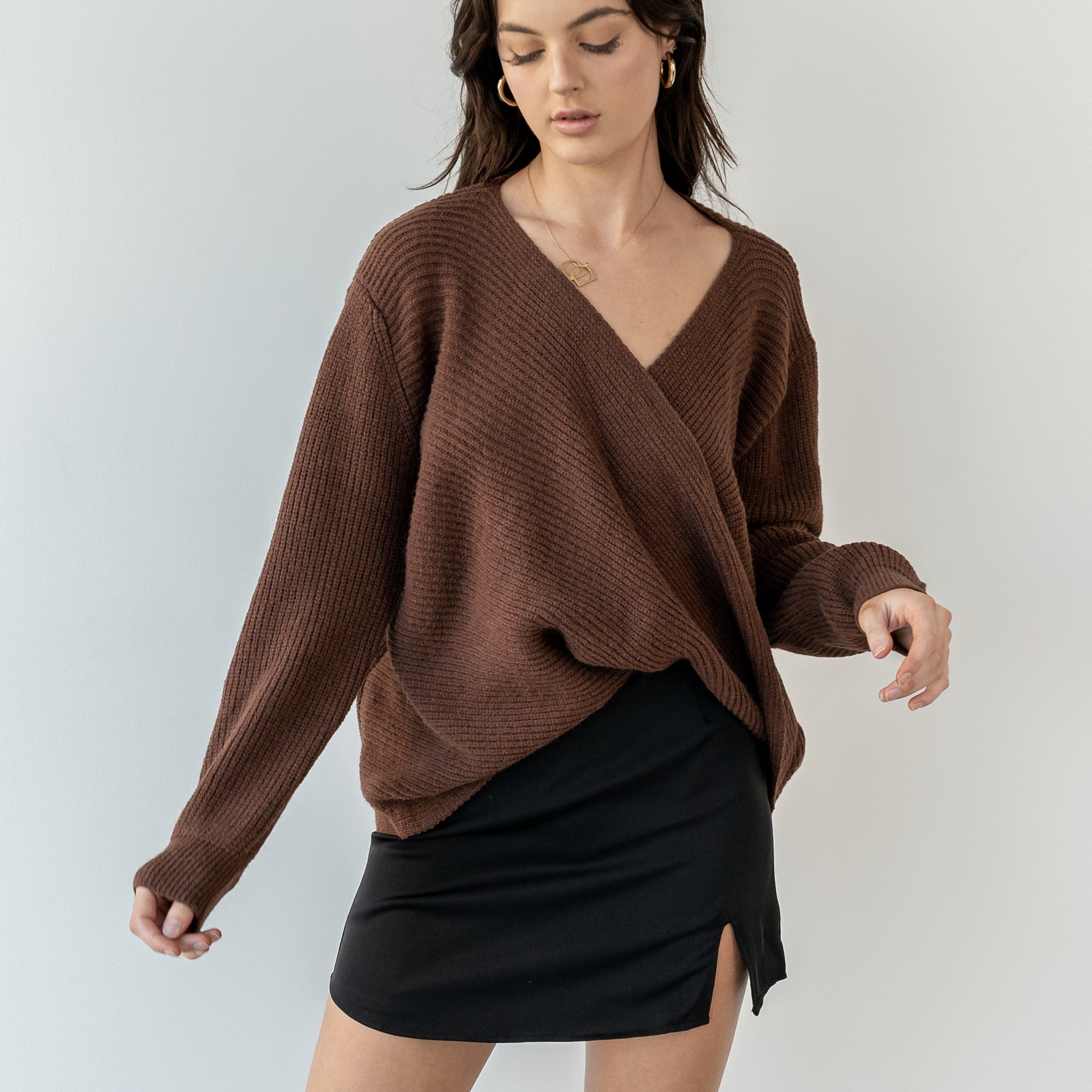 Folded Drape Front Sweater in Coco