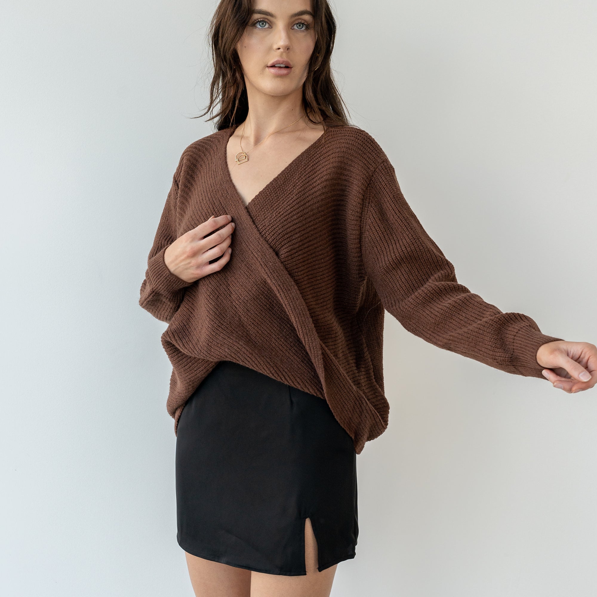 Folded Drape Front Sweater in Coco