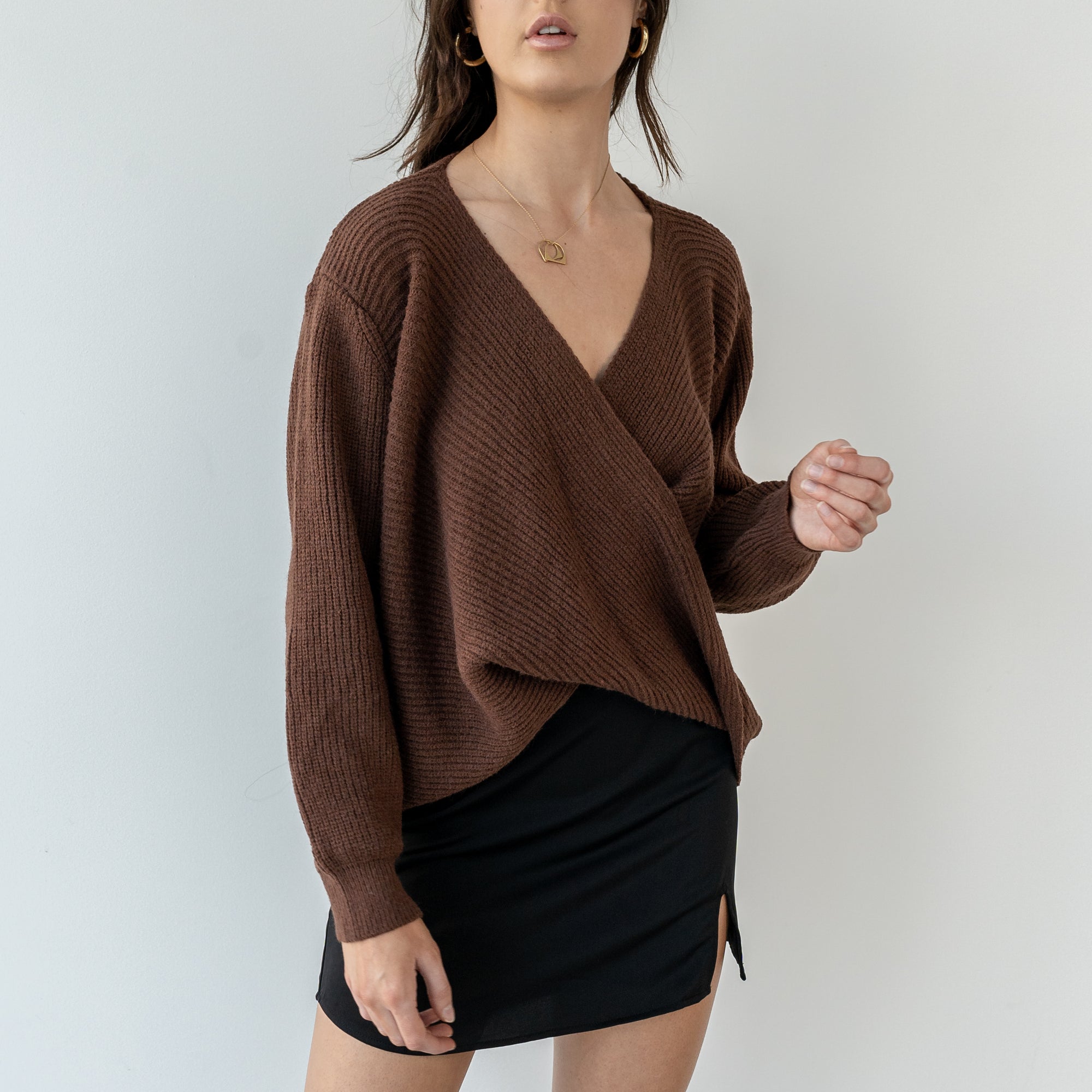 Folded Drape Front Sweater in Coco