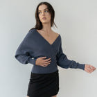 Heavy Crossover Sweater In Purl Knit in Dark Blue