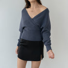 Heavy Crossover Sweater In Purl Knit in Dark Blue