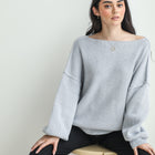 Last One - Heavy Ribbed Knit Sweater In Tunic Length in Grey Blue