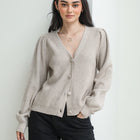 Almost Gone - Pleated Shoulder Button-Up Sweater/Cardigan