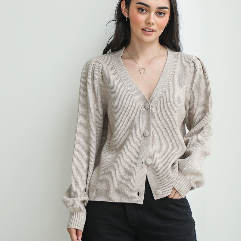 Almost Gone - Pleated Shoulder Button-Up Sweater/Cardigan