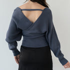 Heavy Crossover Sweater In Purl Knit in Dark Blue