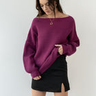 Heavy Ribbed Knit Sweater In Tunic Length in Magenta