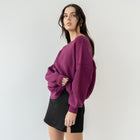 Heavy Ribbed Knit Sweater In Tunic Length in Magenta