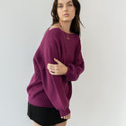 Heavy Ribbed Knit Sweater In Tunic Length in Magenta