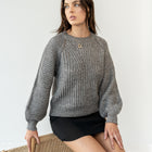 Almost Gone - Heavy Marled Knit Sweater With Bishop Sleeve in Steel Grey