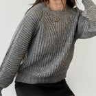 Almost Gone - Heavy Marled Knit Sweater With Bishop Sleeve in Steel Grey