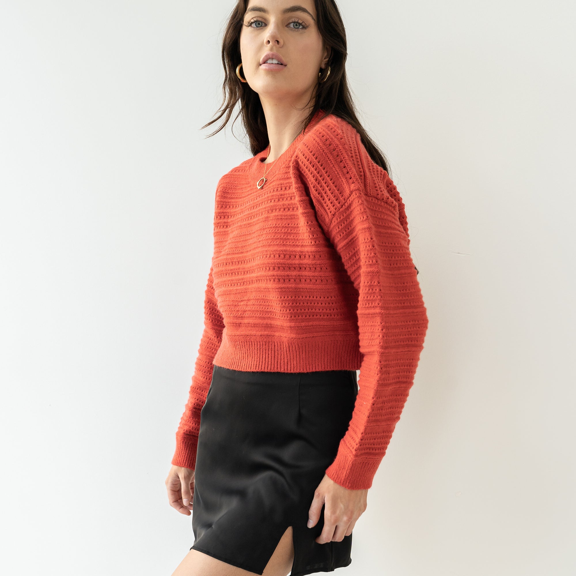 Red Heavy-Knit Crop Sweater