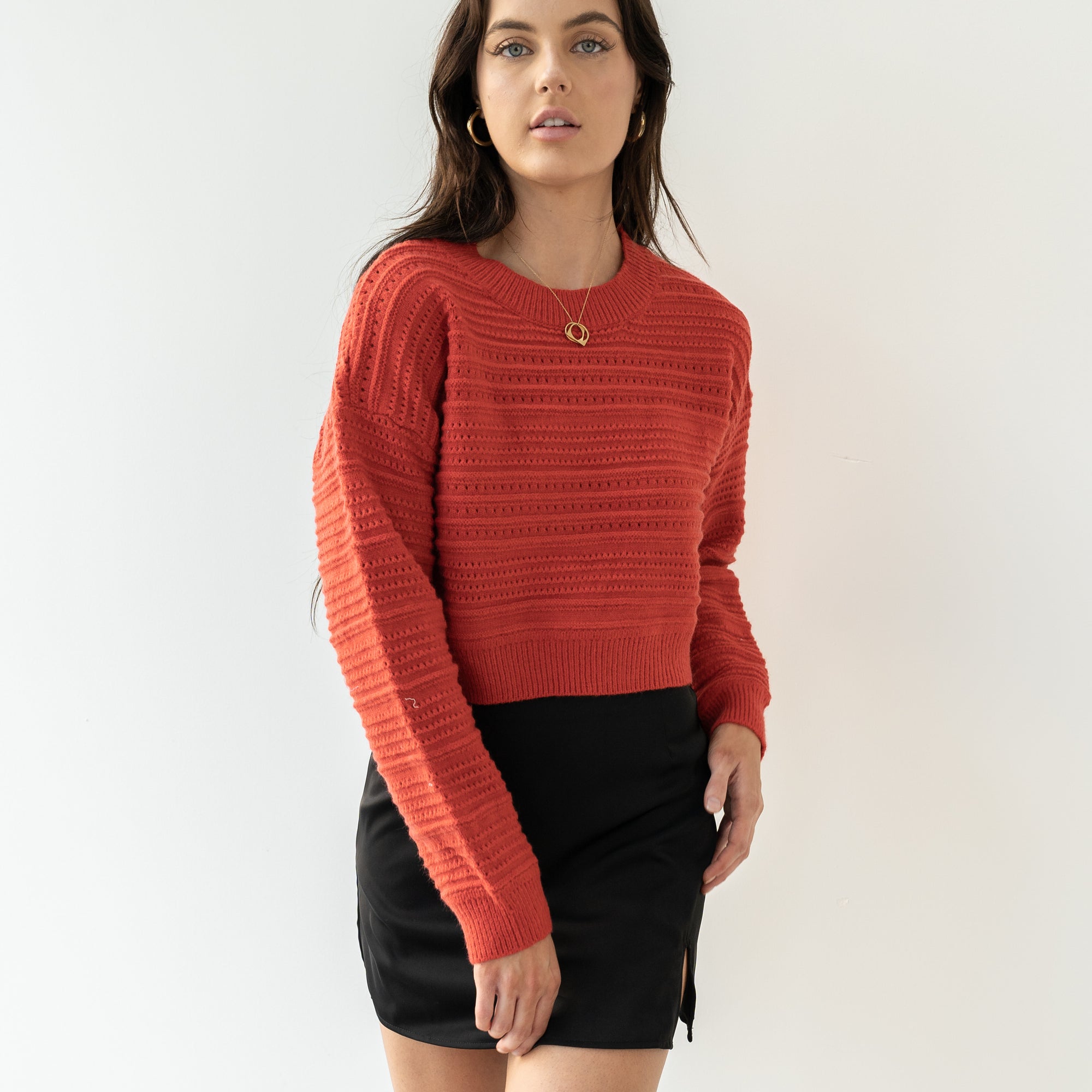 Red Heavy-Knit Crop Sweater