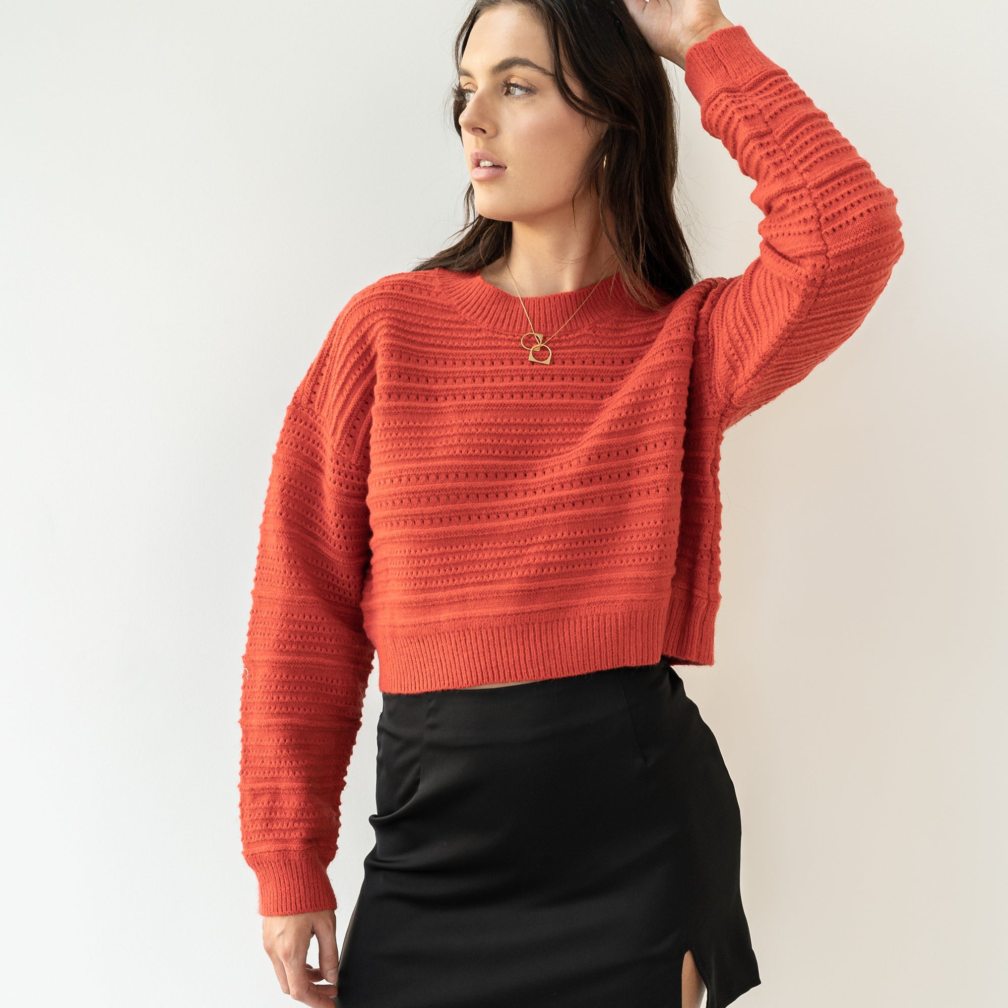 Red Heavy-Knit Crop Sweater