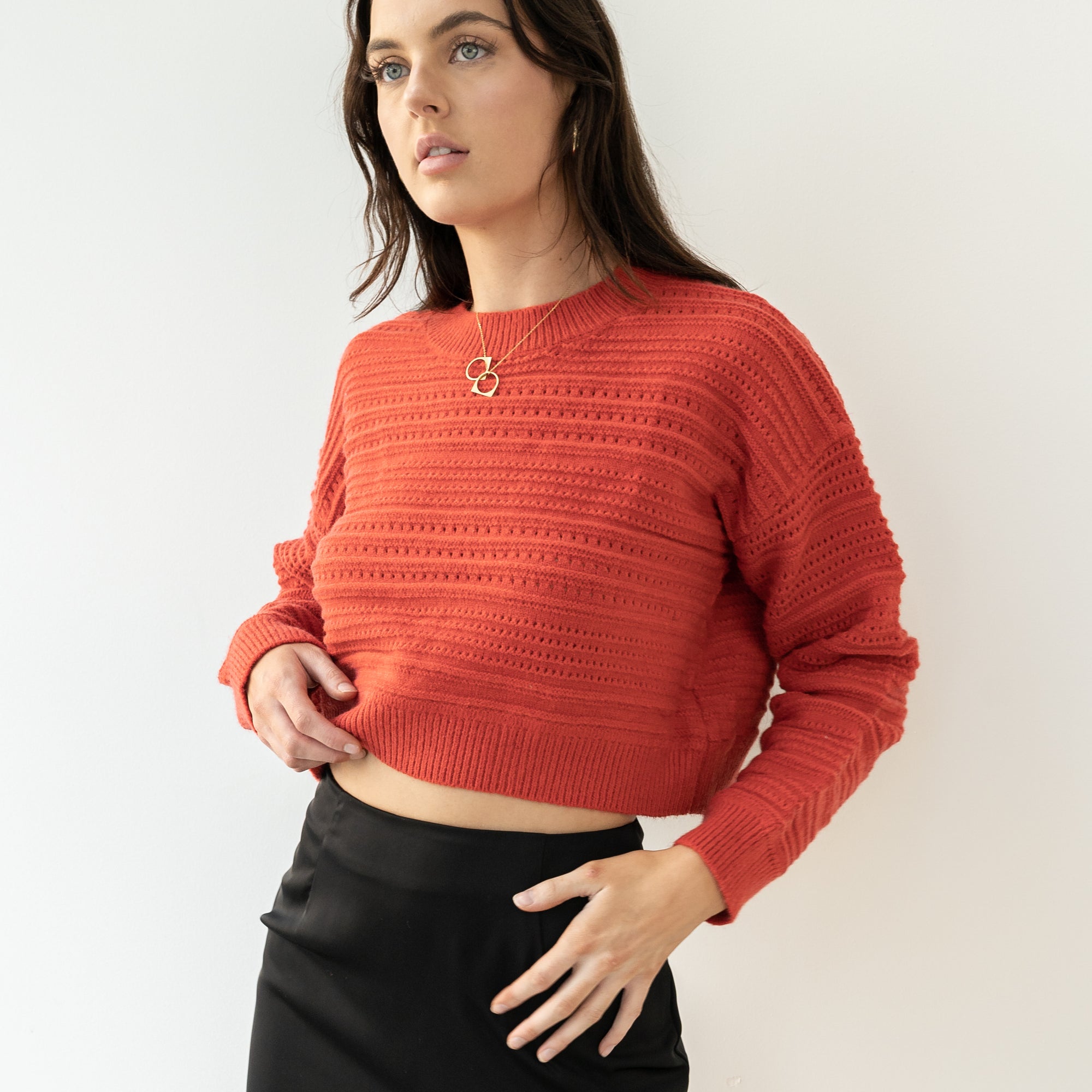 Red Heavy-Knit Crop Sweater