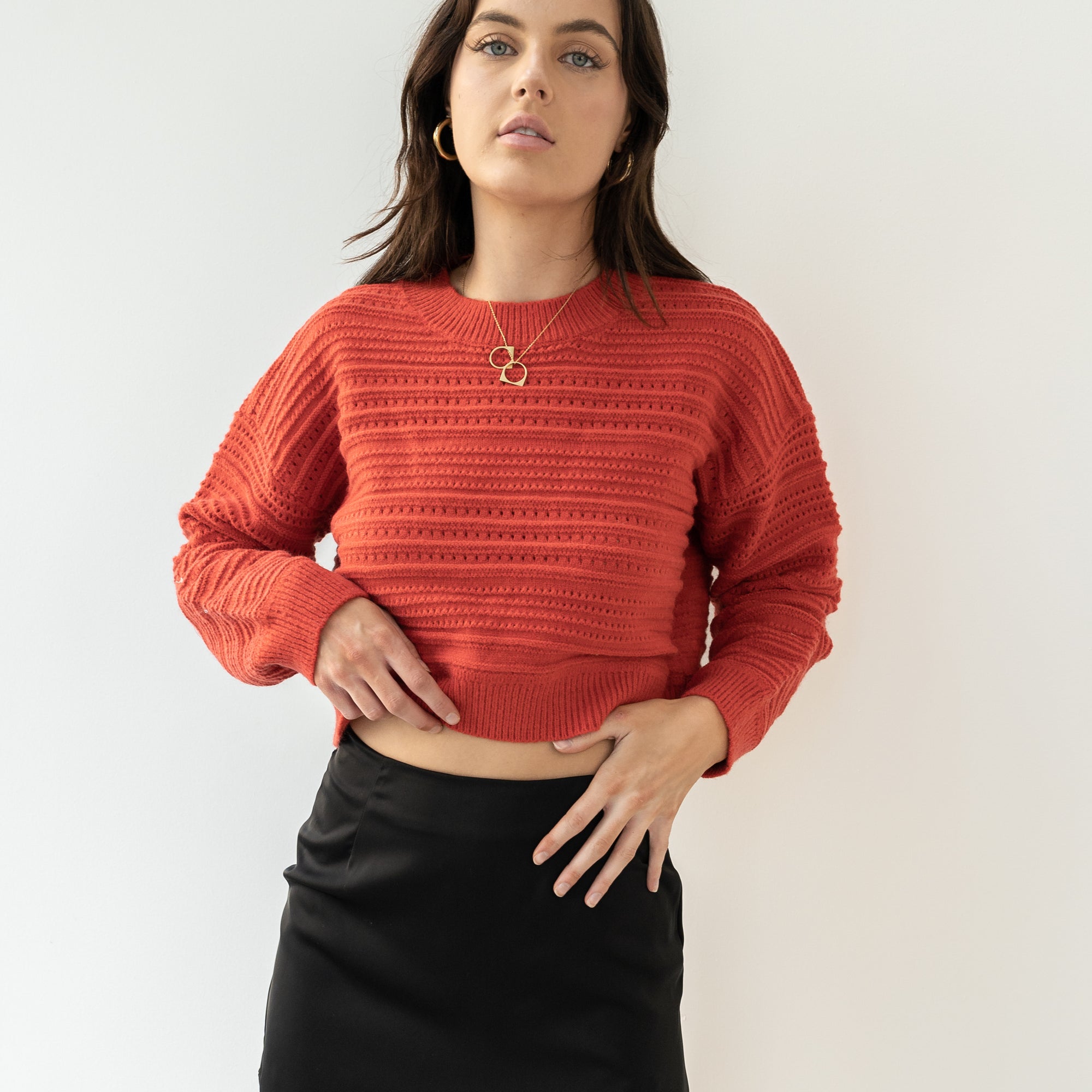 Red Heavy-Knit Crop Sweater