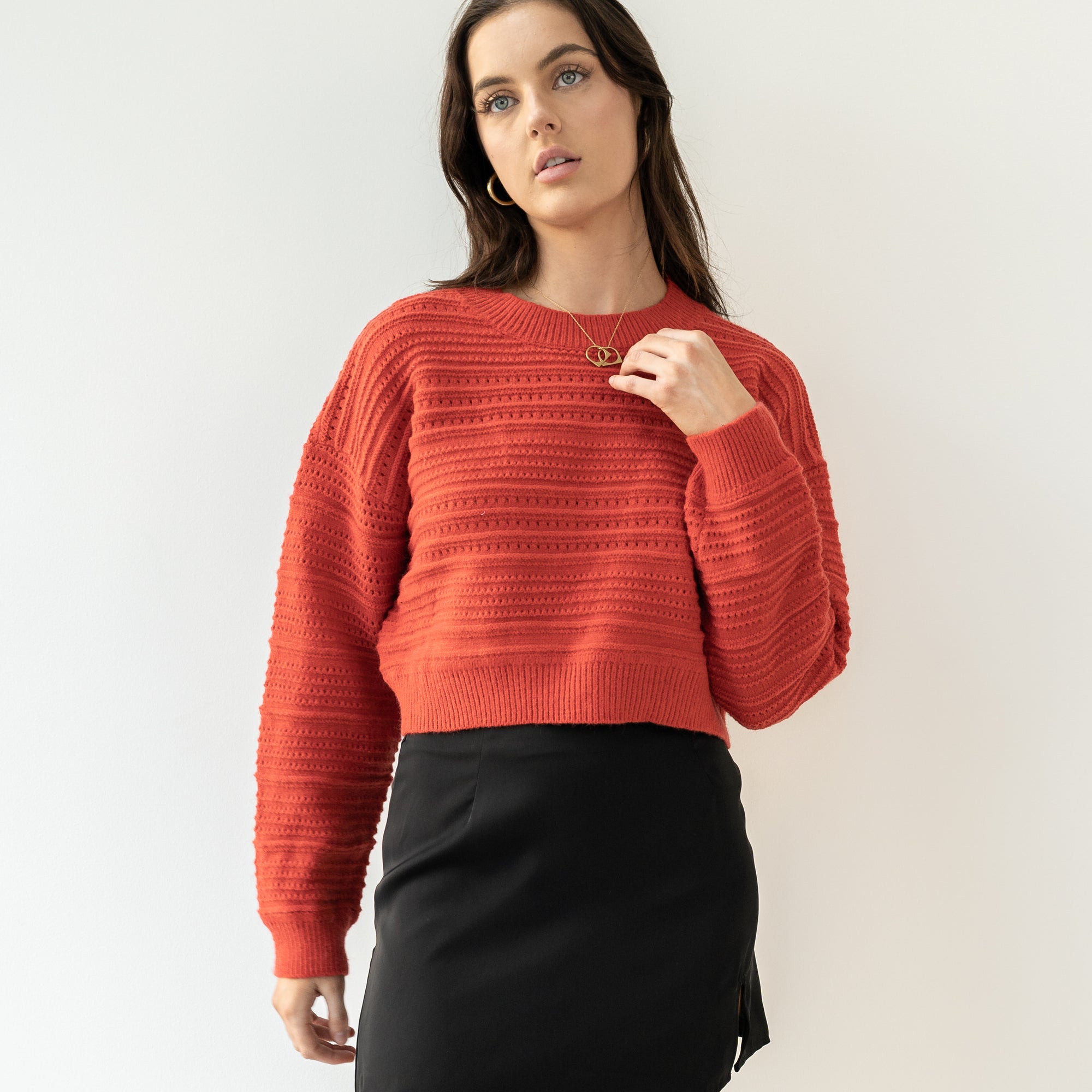 Red Heavy-Knit Crop Sweater