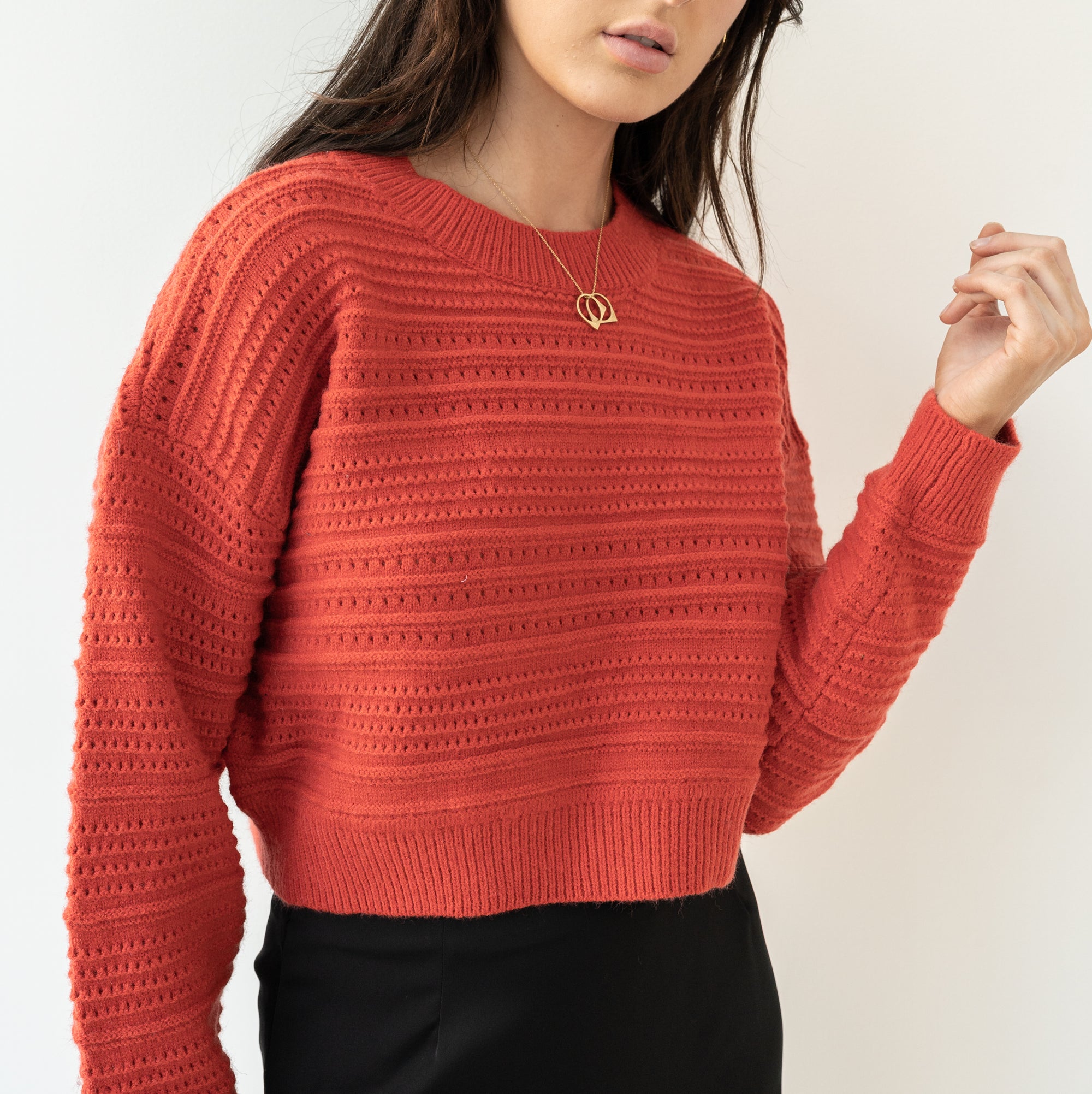 Red Heavy-Knit Crop Sweater