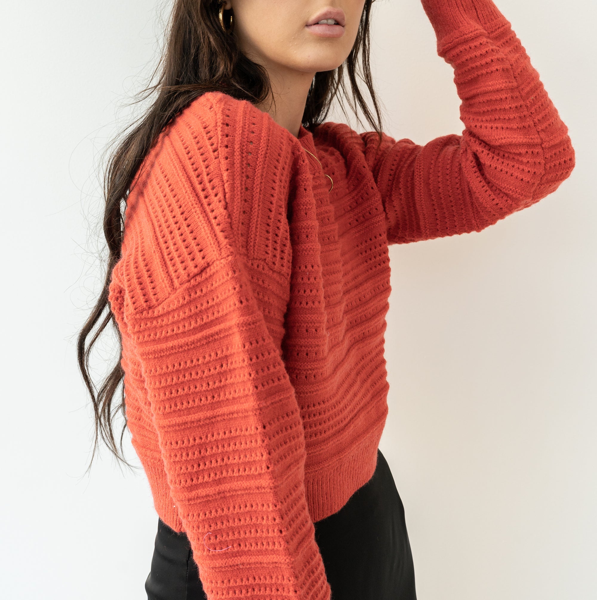 Red Heavy-Knit Crop Sweater