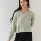 Plush V Neck Cable Sweater