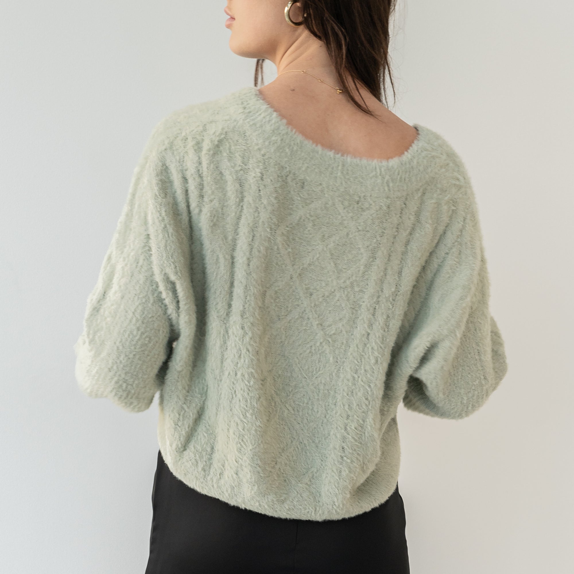 Plush V Neck Cable Sweater