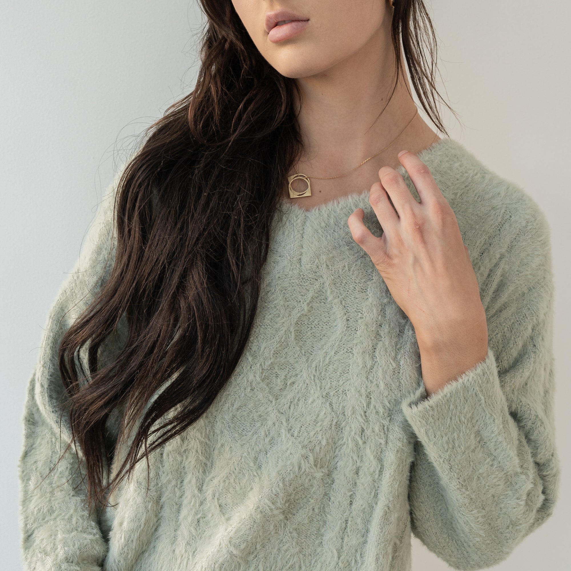 Plush V Neck Cable Sweater