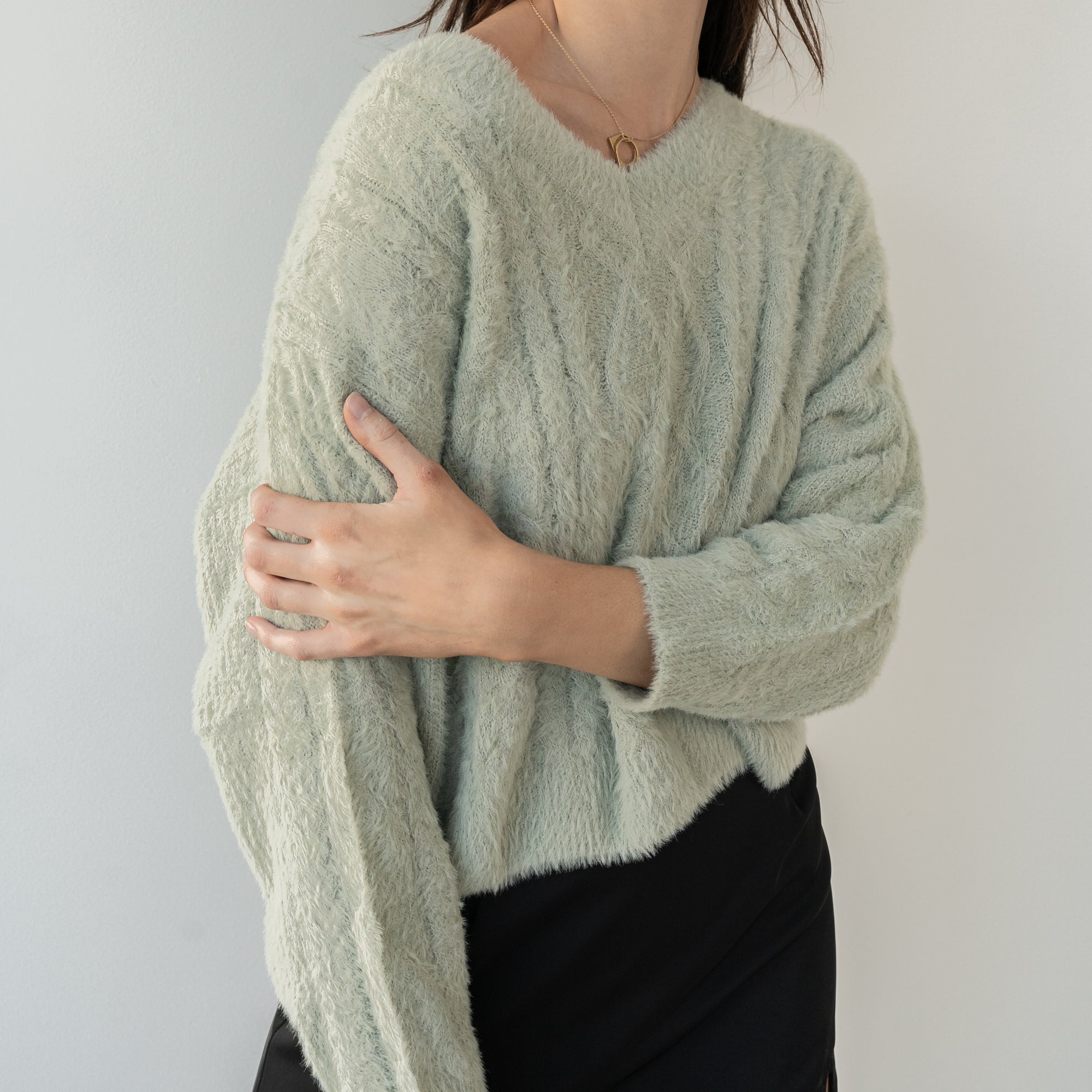 Plush V Neck Cable Sweater