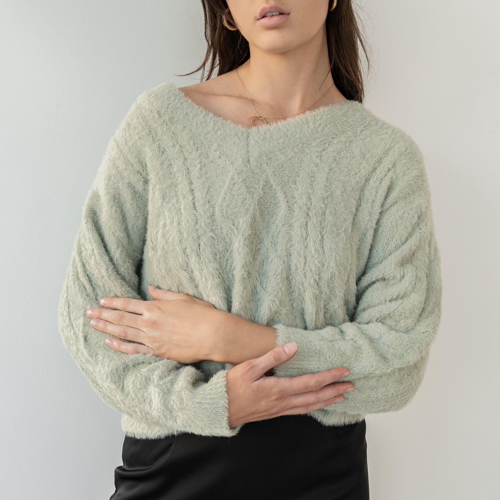 Plush V Neck Cable Sweater