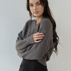 Heavy V-Neck Cropped Sweater In Cotton in Charcoal