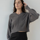 Heavy V-Neck Cropped Sweater In Cotton in Charcoal